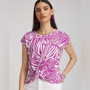 Chicos Jungle Inverted Front Knot Cotton Tee Shirt